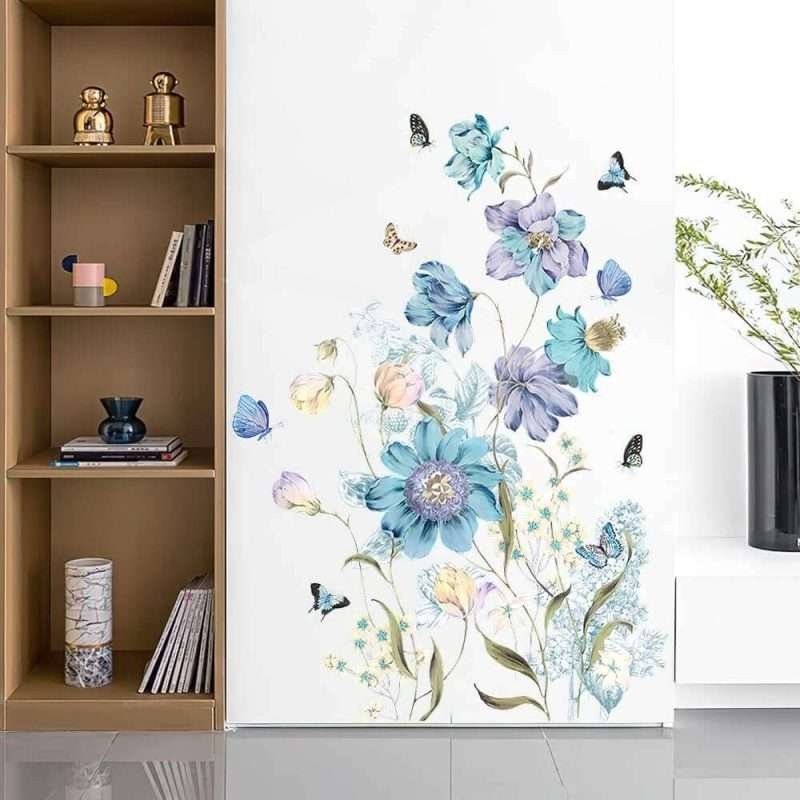 Blue Vinyl Large Floral Wall Art