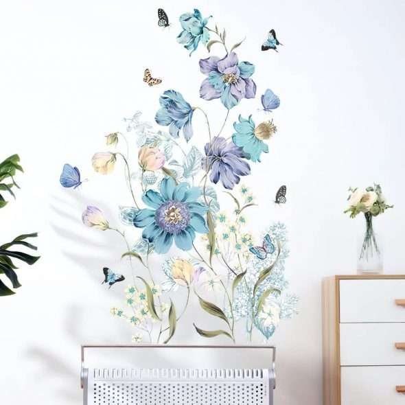 Blue Vinyl Large Floral Wall Art Admire Stickers