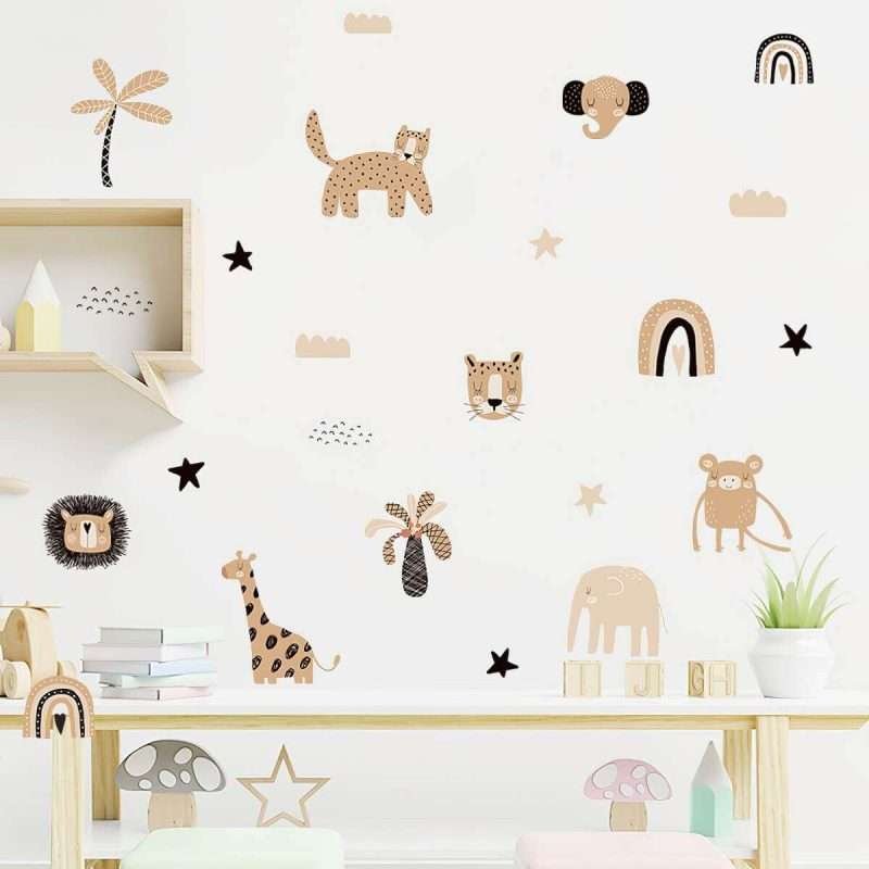 Boho Cartoon Cute Rainbow Safari Animals Star Kids Room Wall Decals