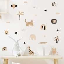 Boho Cartoon Cute Rainbow Safari Animals Star Kids Room Wall Decals