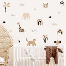 Boho Cartoon Cute Rainbow Safari Animals Star Kids Room Wall Decals