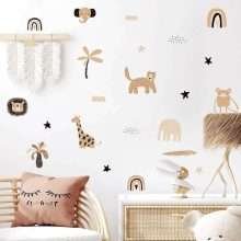 Boho Cartoon Cute Rainbow Safari Animals Star Kids Room Wall Decals