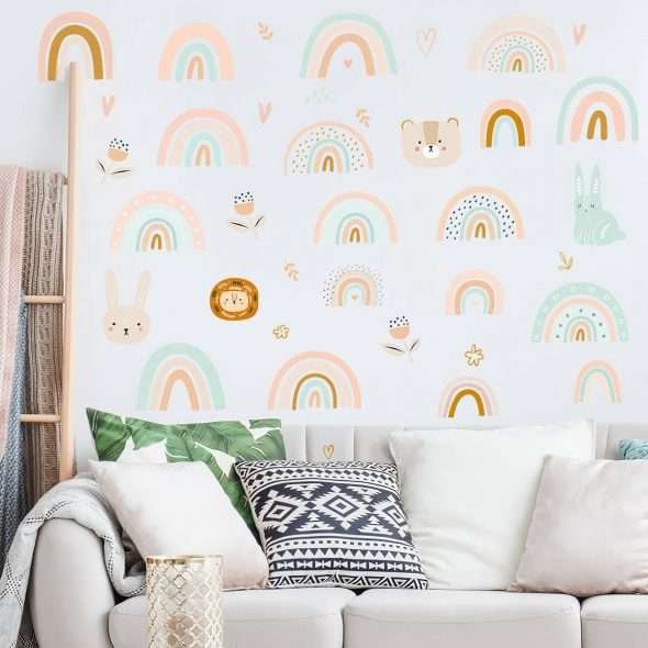 Cartoon Animals Rainbow Wall Decal Decorations Admire Stickers