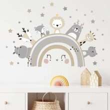 Cartoon Cute Lion Bunny Bear Deer Stars Nursery Wall Decor