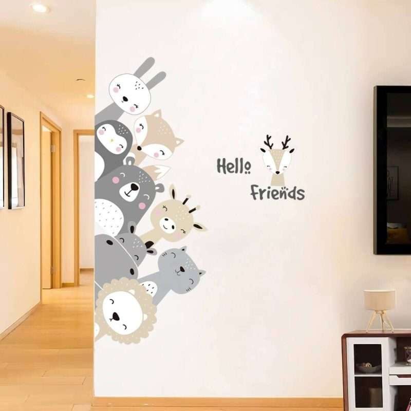 Cartoon Cute Lion Bunny Bear Deer Stars Nursery Wall Decor