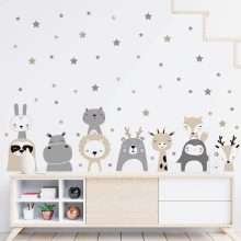 Cartoon Cute Lion Bunny Bear Deer Stars Nursery Wall Decor