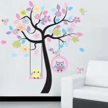 Cartoon Owl Bird Tree Wall Decals for Nursery