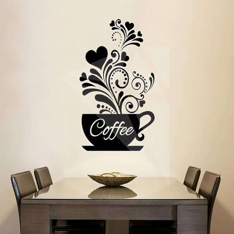 Creative Coffee Cup Black Flower Wall Decals
