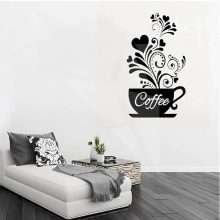 Creative Coffee Cup Black Flower Wall Decals