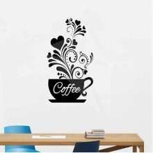 Creative Coffee Cup Black Flower Wall Decals