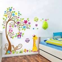 Large Size Trees Animals Colorful Owl Nursery Decals