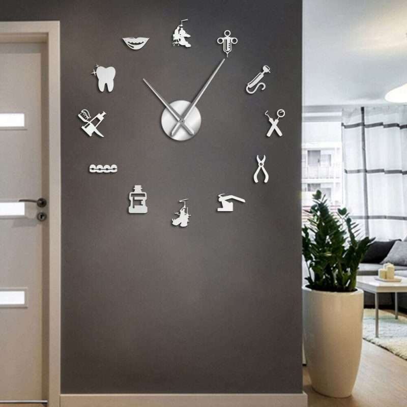 Oversized Dentist Mirrored Clocks Wall Art
