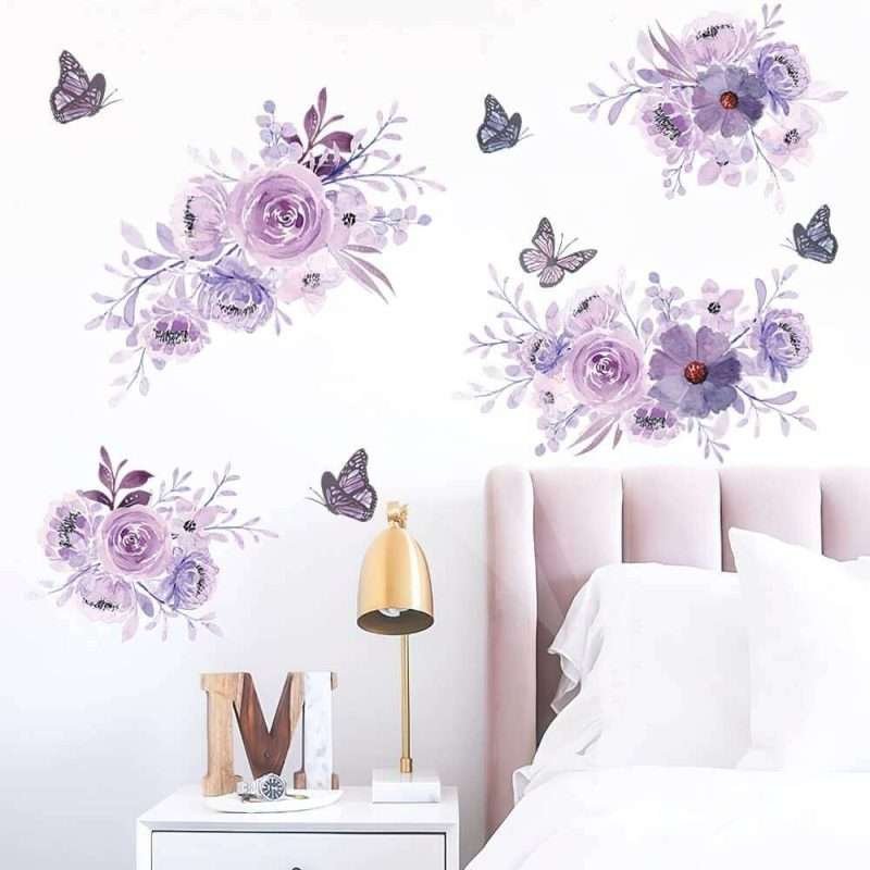 Purple Wallpaper Art Wall Flower Sticker