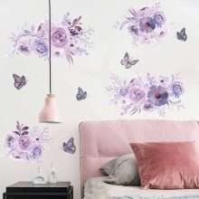 Purple Wallpaper Art Wall Flower Sticker