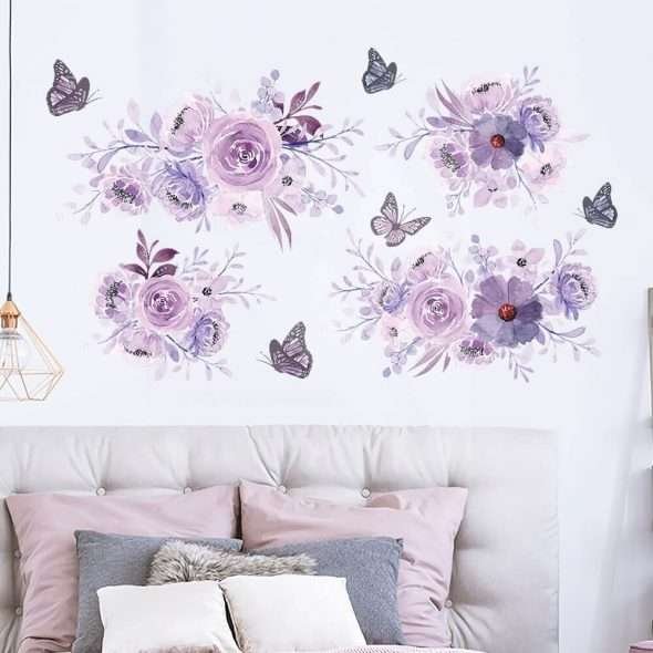 Purple Wallpaper Art Wall Flower Sticker - Admire Stickers