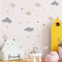 Watercolor Cloud Stars Wall Stickers