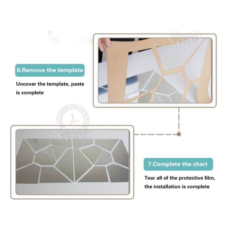 installation steps for 3D Geometric Baseboard Mirror Stickers Aesthetic 3