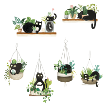 Plant Cat Cactus Potted Wall Stickers