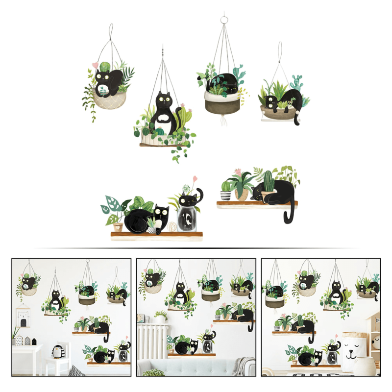 Plant Cat Cactus Potted Wall Stickers