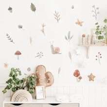 Snail Mushroom Leaves Boho Wall Decals