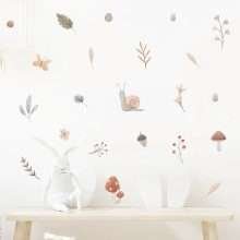 Snail Mushroom Leaves Boho Wall Decals