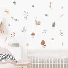 Snail Mushroom Leaves Boho Wall Decals