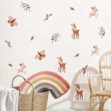 Boho Sika Deer Butterfly Branches Watercolor Nursery Wall Decals