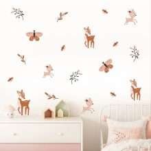 Boho Sika Deer Butterfly Branches Watercolor Nursery Wall Decals