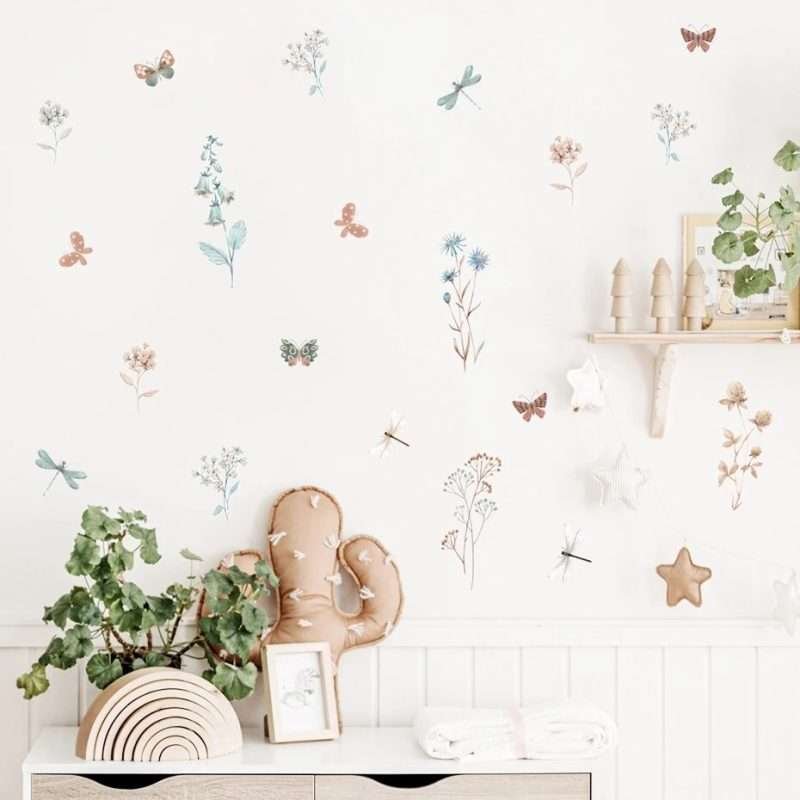 Floral Dragonfly Watercolor Boho Wall Decals
