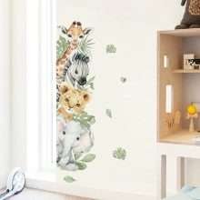 Cute Jungle Animals Elephant Giraffe Watercolor Wall Sticker