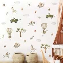 Safari Animals Hot Air Balloon Plane Tree Boho Wall Decals