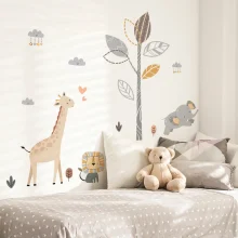 Cartoon Elephant Lion Giraffe Tree Wall Sticker for Kids