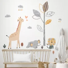 Cartoon Elephant Lion Giraffe Tree Wall Sticker for Kids