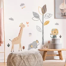 Cartoon Elephant Lion Giraffe Tree Wall Sticker for Kids