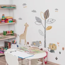 Cartoon Elephant Lion Giraffe Tree Wall Sticker for Kids