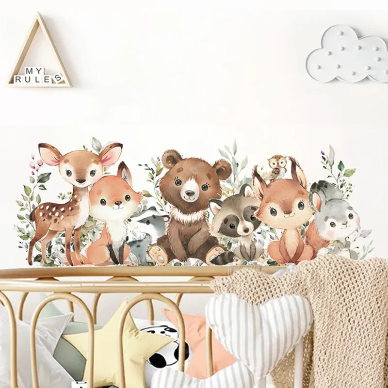 Forest Animals Cartoon Bear Deer Rabbit Nursery Wall Stickers