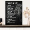 Black and White 7 Life Rules Lion Inspirational Quotes Canvas Print