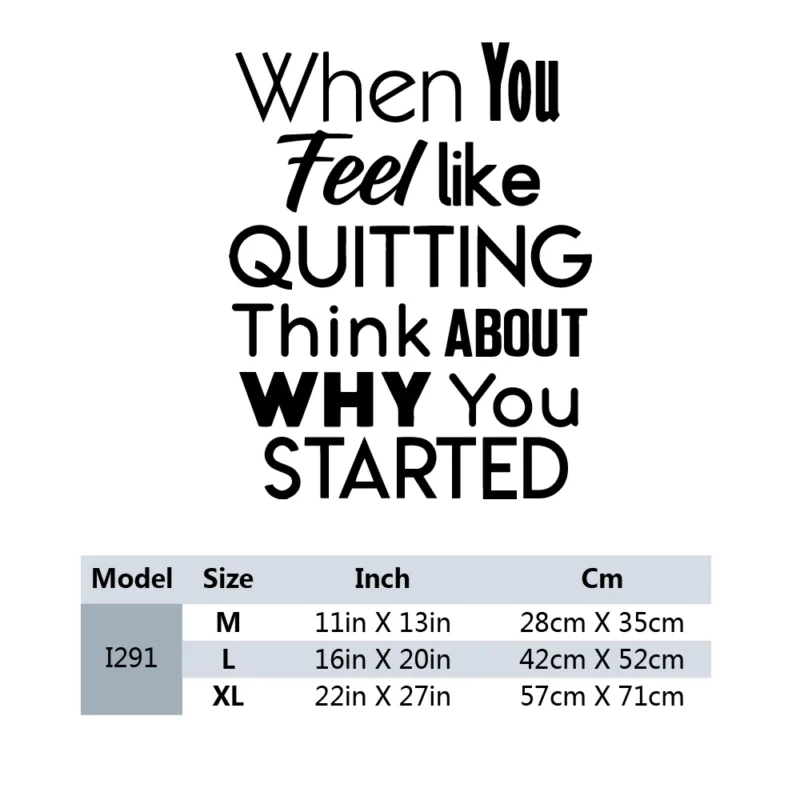 When You Feel Like Quitting Think About Why You Started - Inspirational Wall Sticker - Removable Motivational Quote Decal